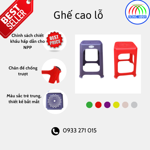 Ghế cao lỗ có chân đế chống trượt Song Minh