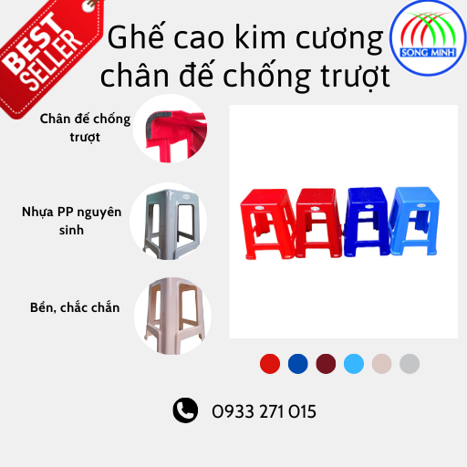 Anti-Slip Plastic Stool Chair – Safe, Durable & Stylish Seating | Song Minh