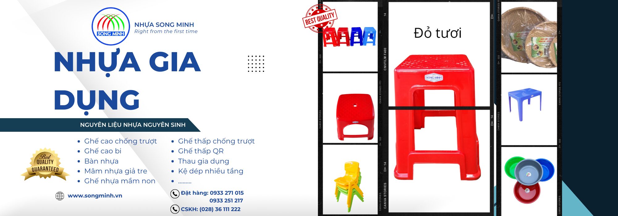 Nhựa Song Minh sản xuất, gia công các sản phẩm nhựa gia dụng như ghế cao, ghế thấp, thau, mâm nhựa